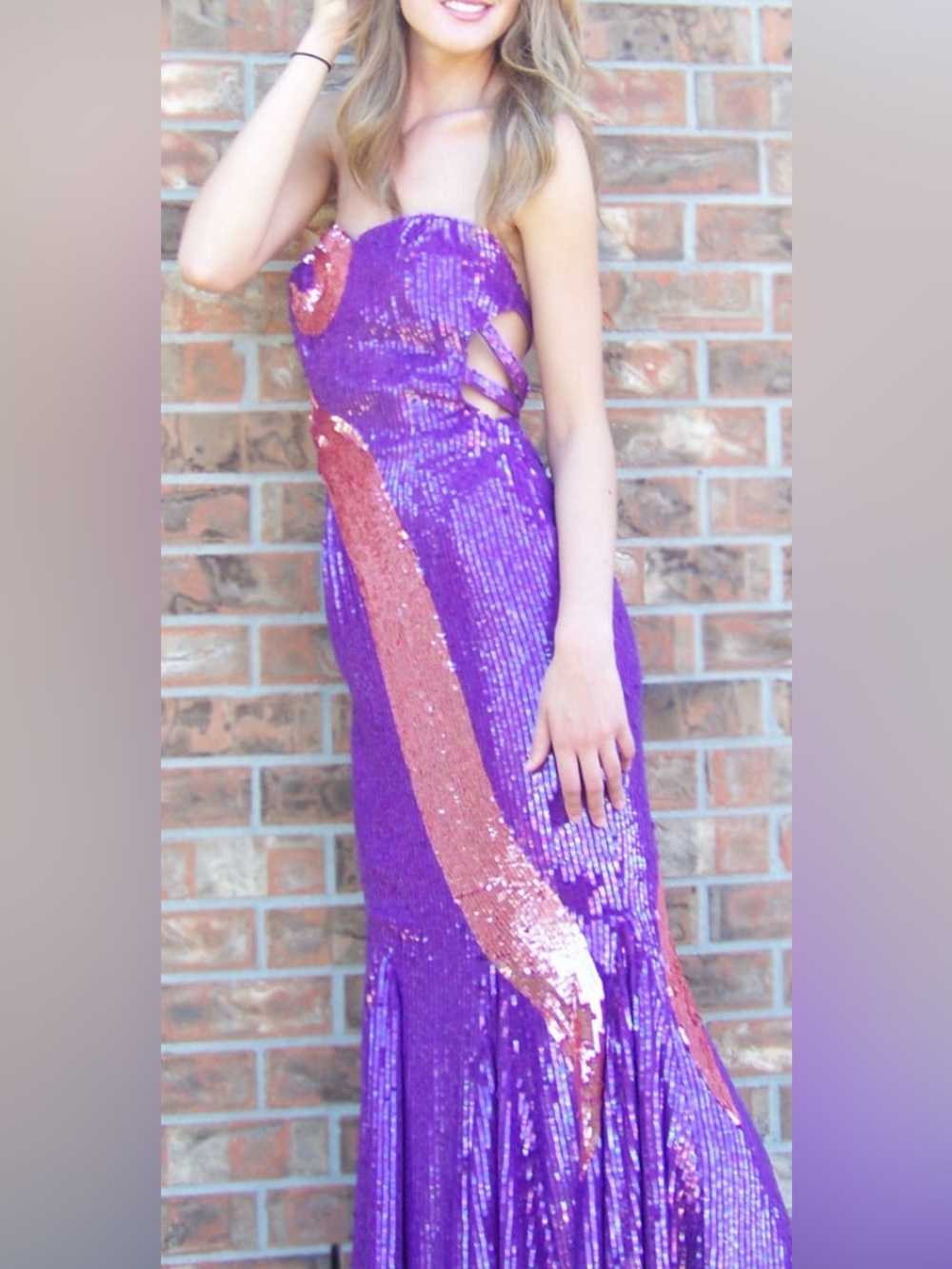 Purple Sequin Evening Skirt with Rose Gold Accent